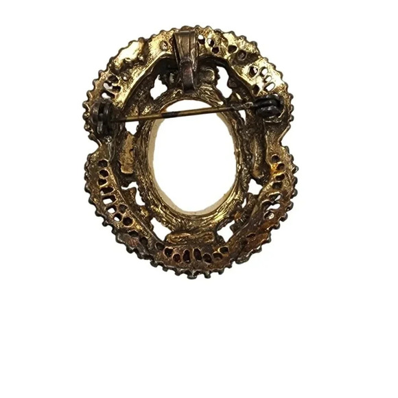 Vintage 60s-70s Portrait of Woman Ceramic Hand Painted Brooch Pin Gold Tone - Picture 3 of 3